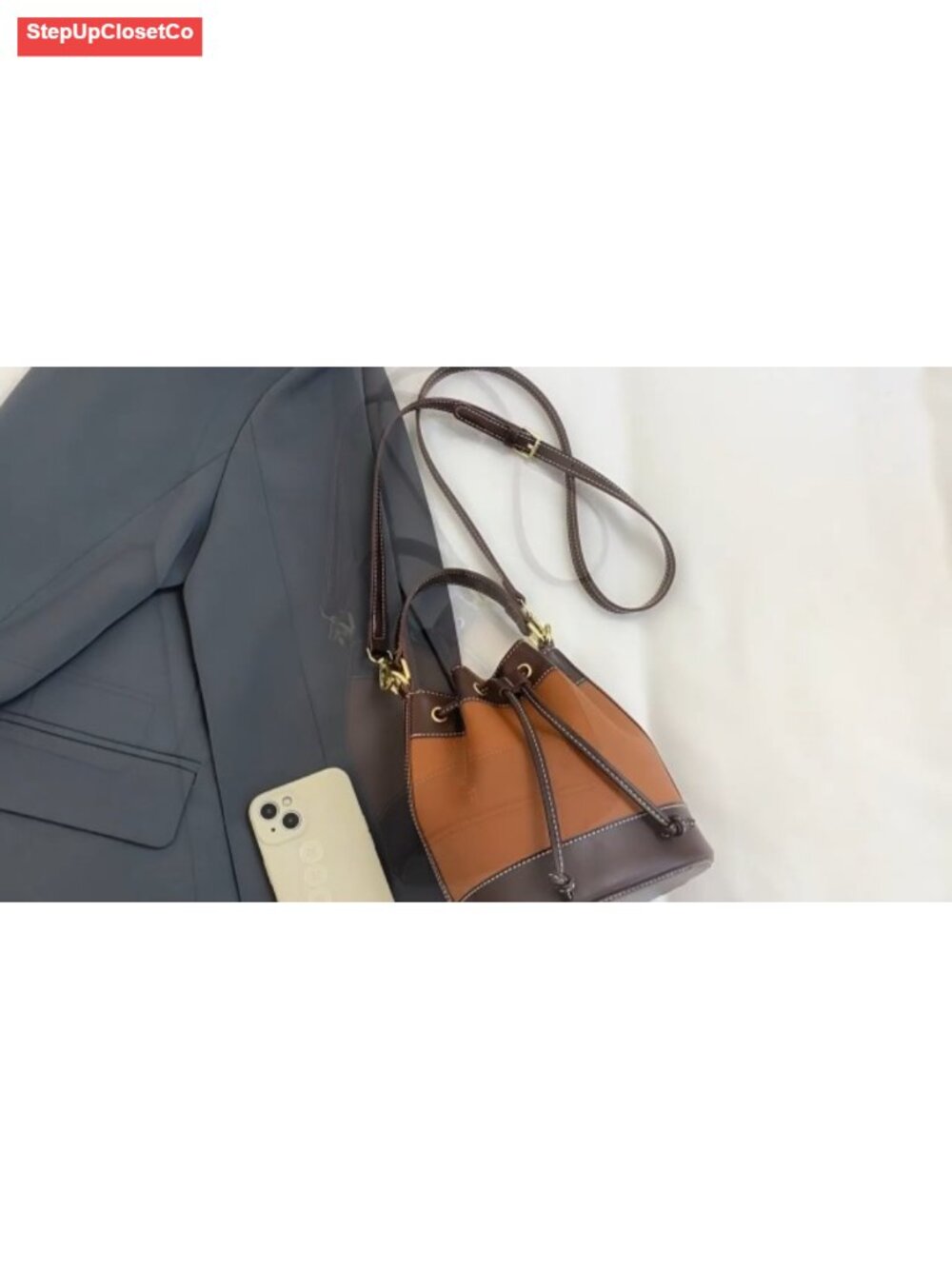 Small Vegan Leather Bucket Bag Drawstring Crossbody Purse With Top Handle Hobo - Picture 6 of 6